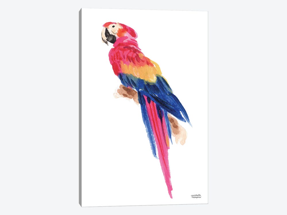 Tropical Parrot Bird Watercolor by Michelle Mospens 1-piece Canvas Print