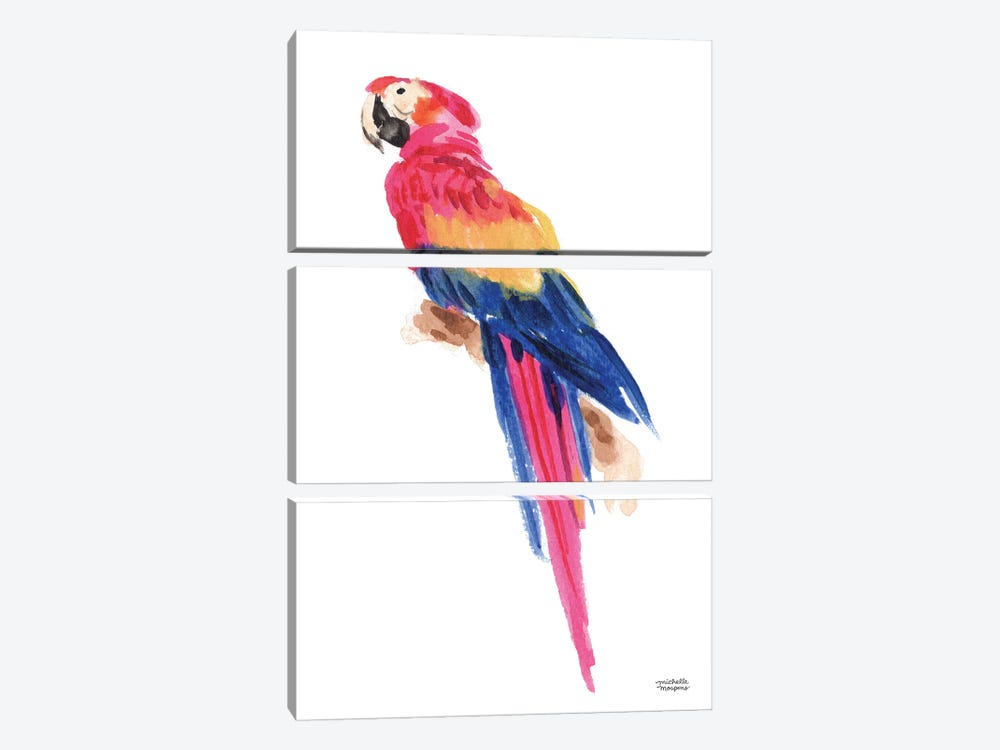 Tropical Parrot Bird Watercolor by Michelle Mospens 3-piece Canvas Art Print