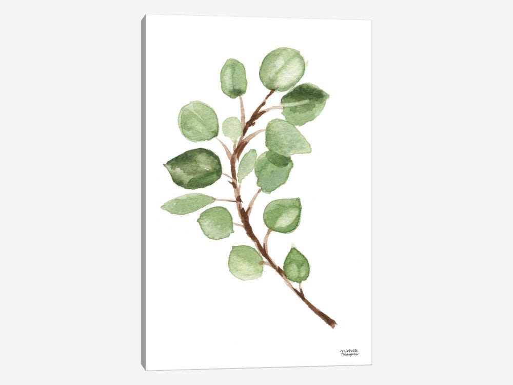 Eucalyptus Branch I Watercolor by Michelle Mospens 1-piece Canvas Artwork