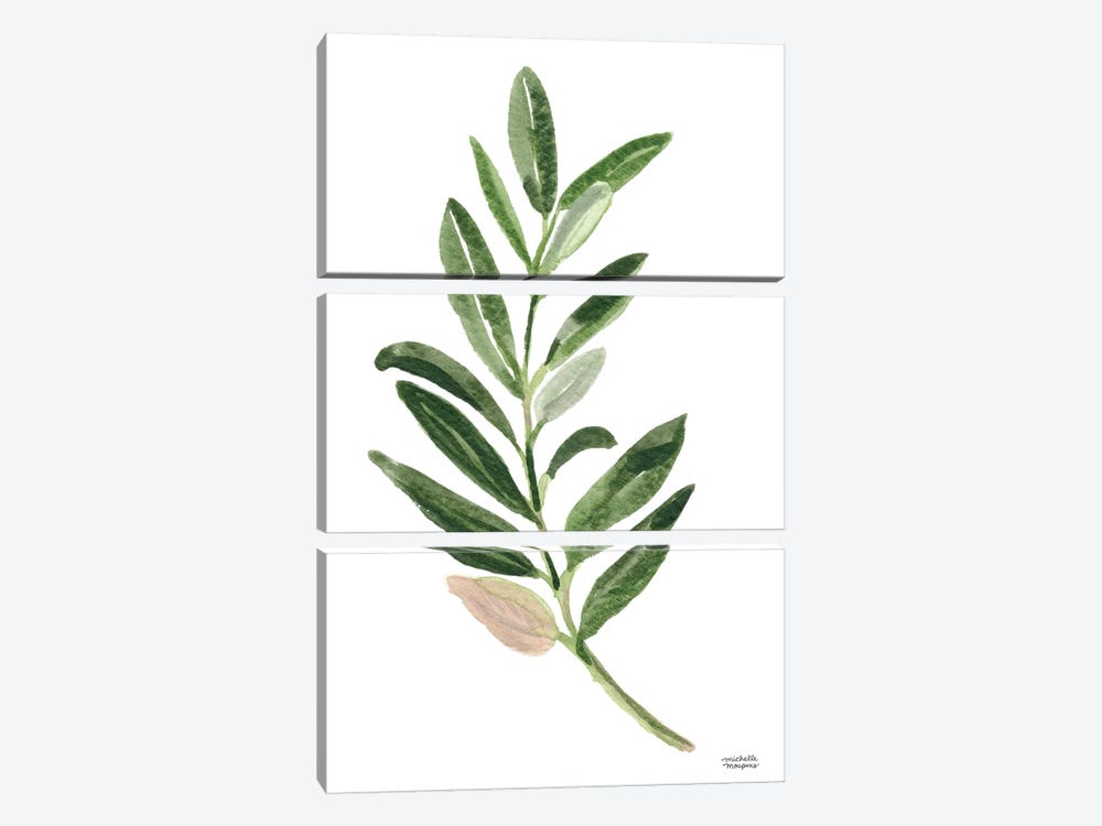 Olive Branch I Watercolor by Michelle Mospens 3-piece Canvas Art Print