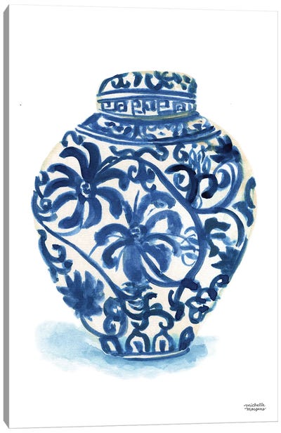 Ginger Jar III Watercolor Canvas Art Print - Chinoiserie Art