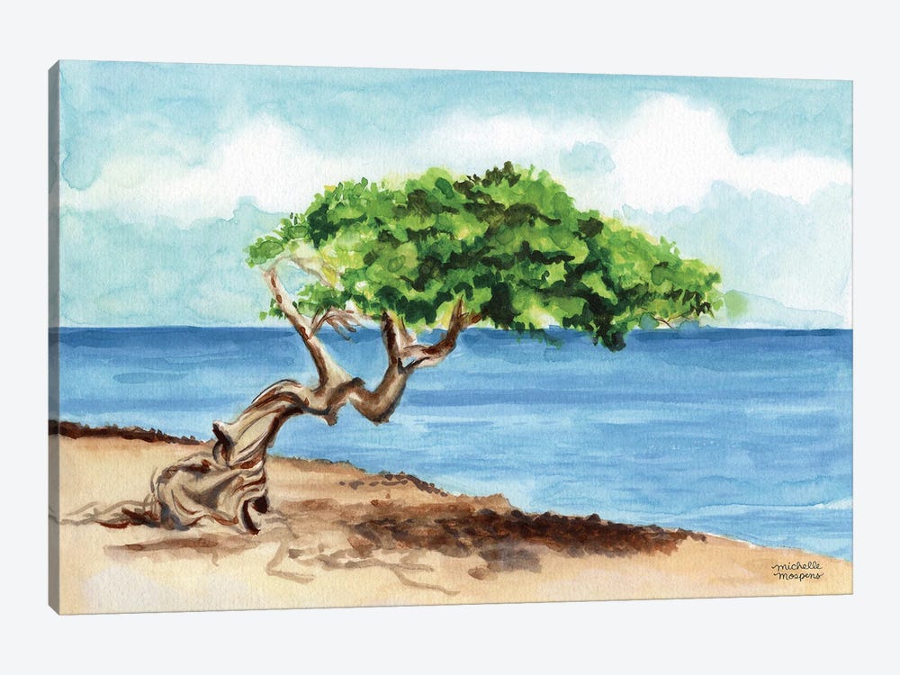 Aruba Divi Tree Beach Watercolor by Michelle Mospens 1-piece Canvas Art Print
