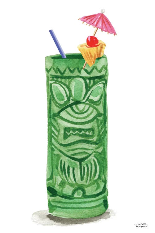 Tiki Punch Cocktail Drink Watercolor