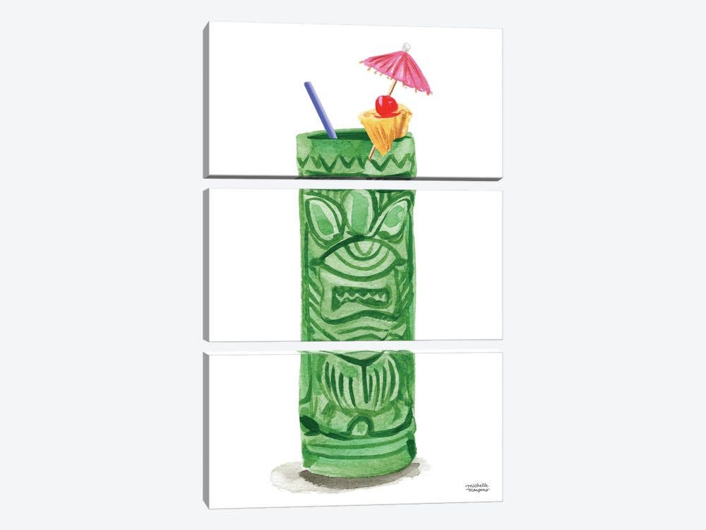 Tiki Punch Cocktail Drink Watercolor by Michelle Mospens 3-piece Canvas Art