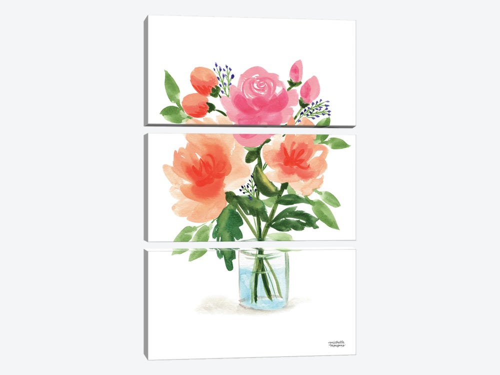 Painterly Bouquet Still Life I Watercolor by Michelle Mospens 3-piece Canvas Print