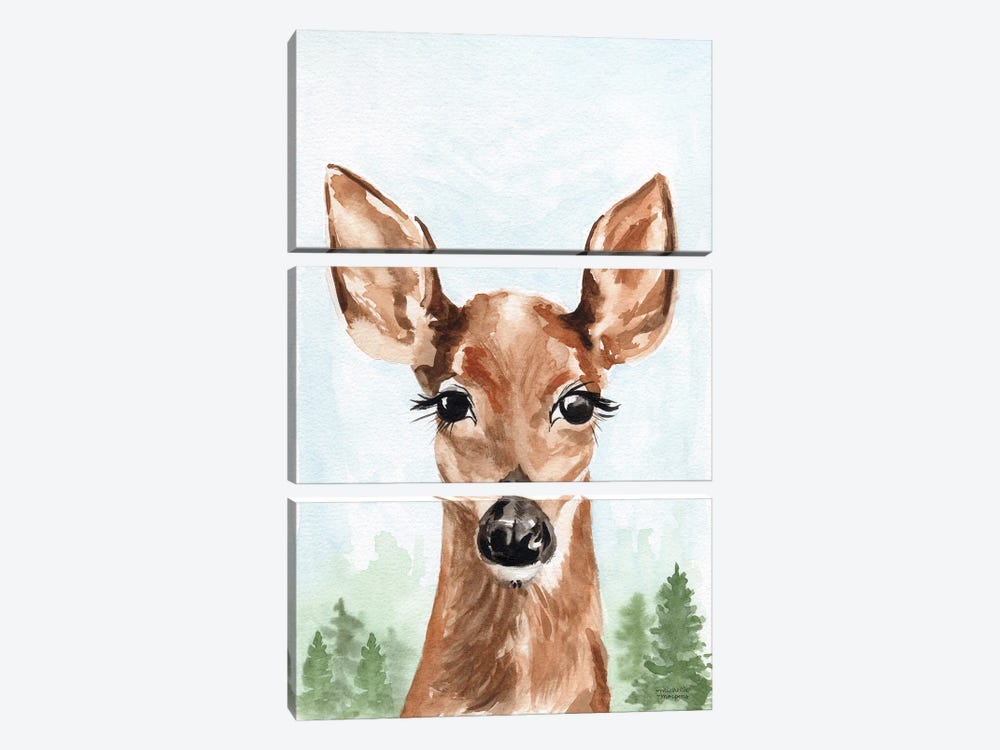 Deer Fawn Watercolor by Michelle Mospens 3-piece Canvas Print