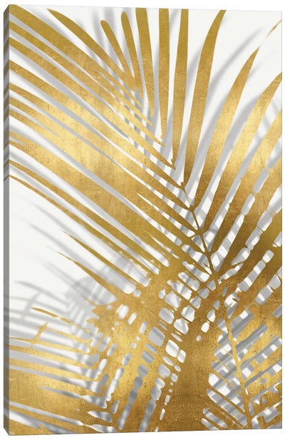 Palm Shadows Gold I Canvas Art Print - Tropical Leaf Art