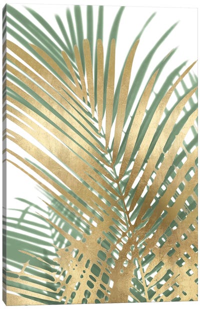 Palm Shadows Gold on Green I Canvas Art Print - Glam Bedroom Art