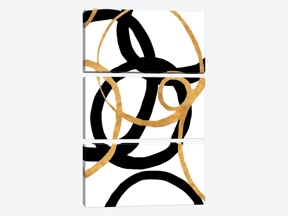 Black and Gold Stroke II by Megan Morris 3-piece Canvas Wall Art