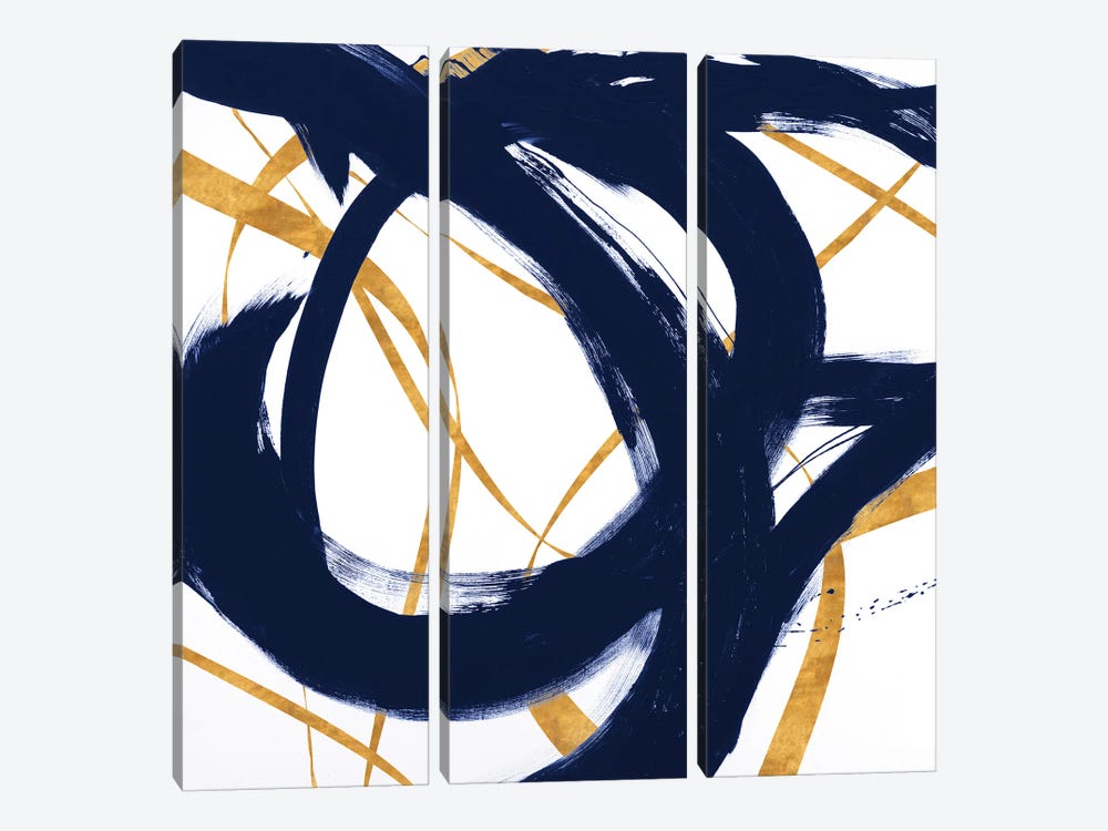 Navy with Gold Strokes I by Megan Morris 3-piece Art Print