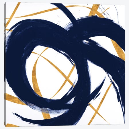 Navy with Gold Strokes II Canvas Print #MMS12} by Megan Morris Art Print