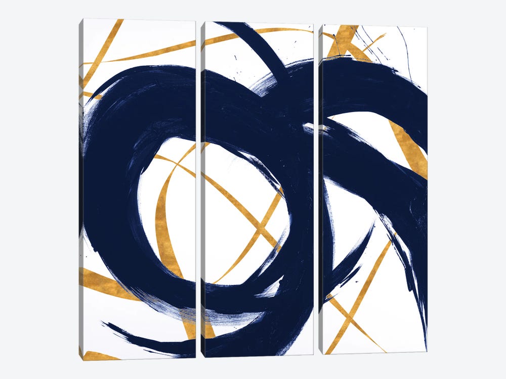 Navy with Gold Strokes II by Megan Morris 3-piece Canvas Art