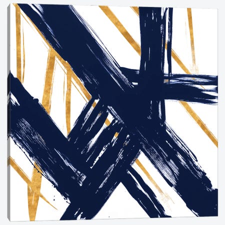 Navy with Gold Strokes III Canvas Print #MMS13} by Megan Morris Canvas Art Print
