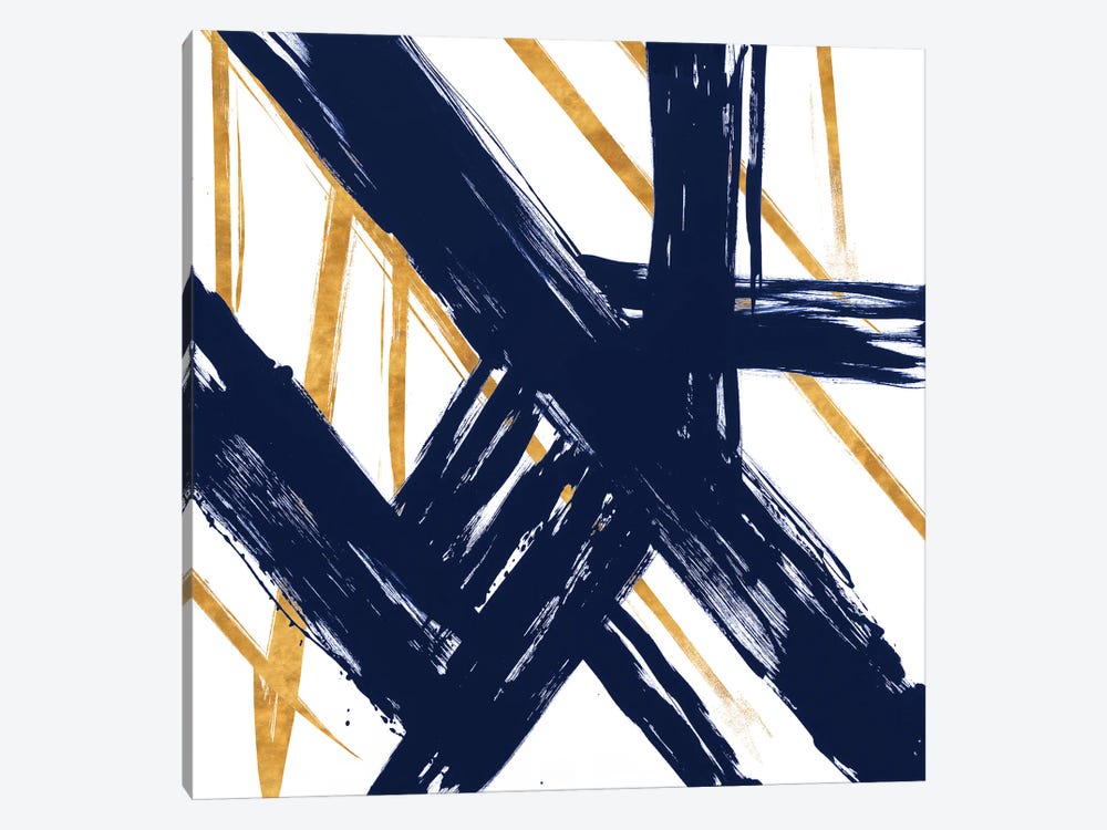 Navy with Gold Strokes III by Megan Morris 1-piece Canvas Print
