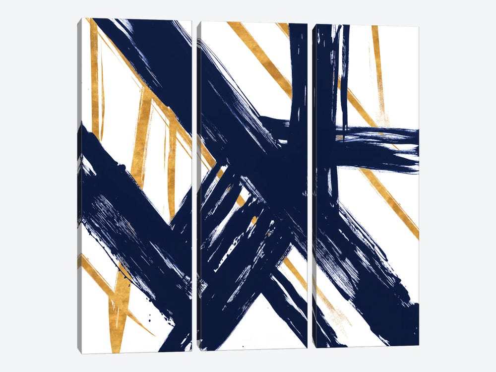 Navy with Gold Strokes III by Megan Morris 3-piece Art Print