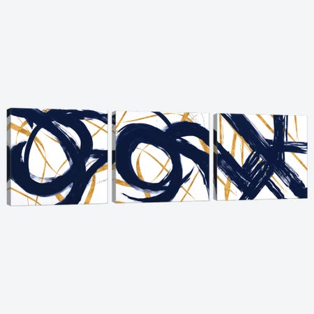 Navy with Gold Strokes Triptych Canvas Print Set #MMS3HSET001} by Megan Morris Canvas Art