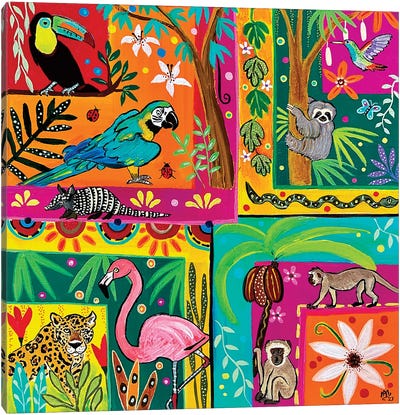 Squares Of The Rainforest Canvas Art Print - Sloth Art