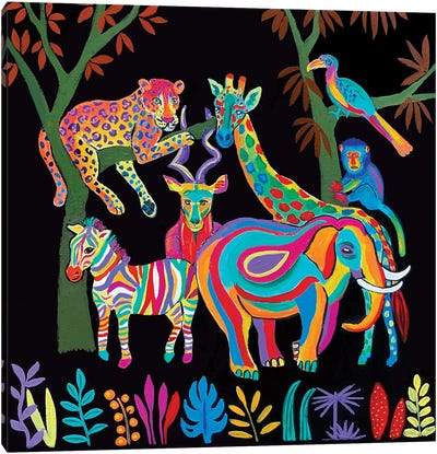 Rainbow Savanna Canvas Art Print - Jaguar Art