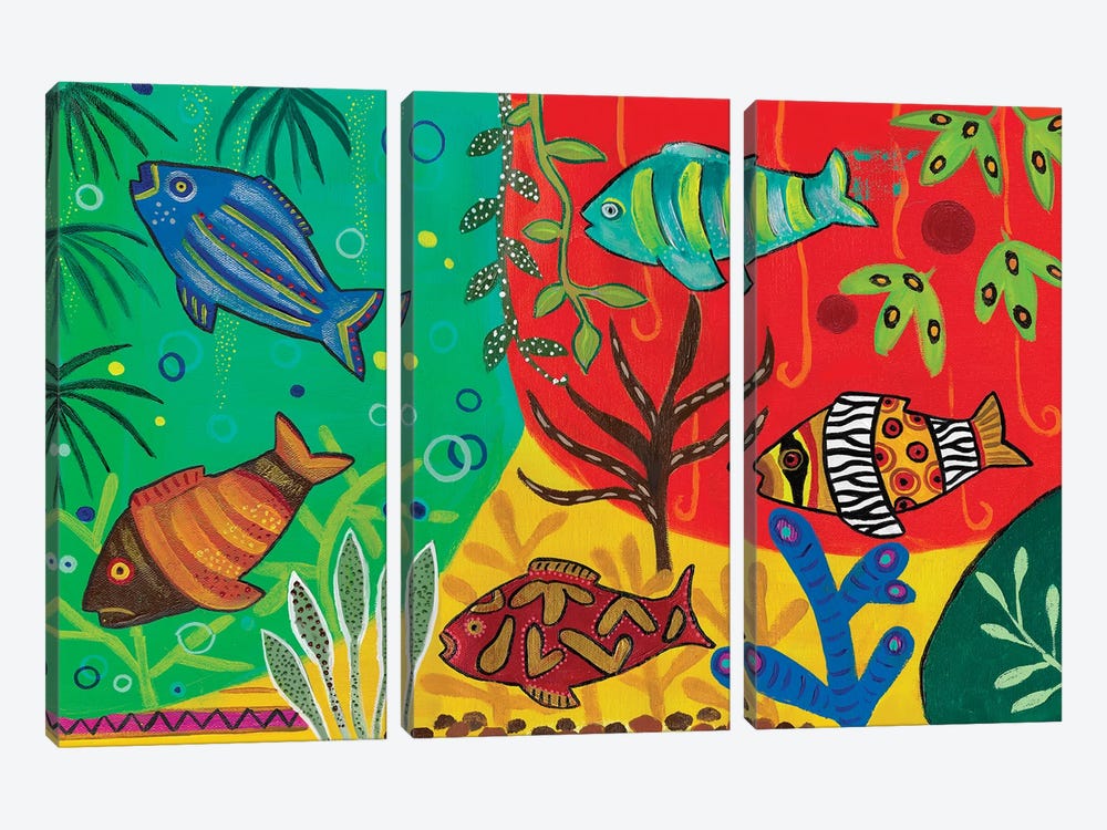 Under The Sea In A Yellow Submarine by Magali Modoux 3-piece Canvas Print