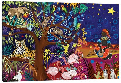 Starry Night In The Savanna Canvas Art Print - Jaguar Art