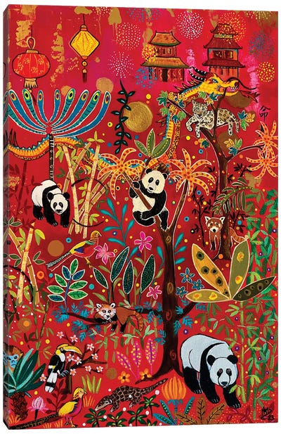 Panda World Canvas Art Print - Red Art