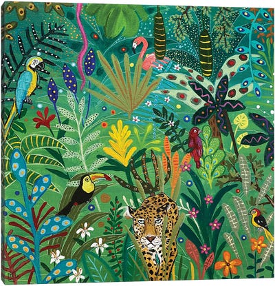 Here Comes The Jaguar Canvas Art Print - Folk Art