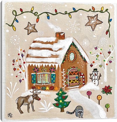 Gingerbread House Canvas Art Print - Snowman Art