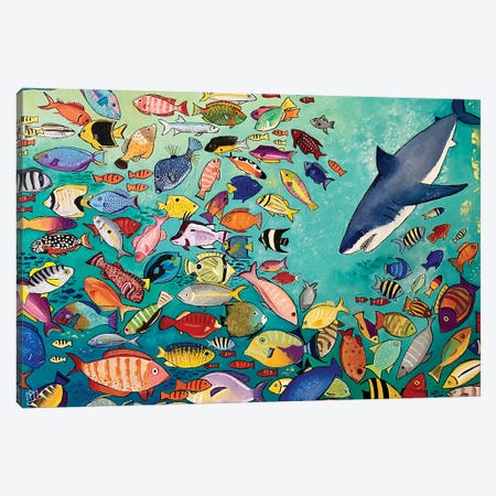 Shark And Fishes Canvas Print #MMX1} by Magali Modoux Canvas Art