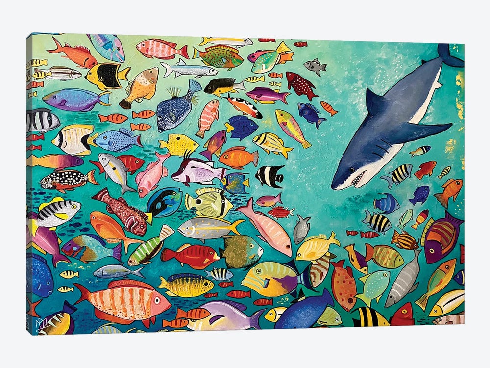 Shark And Fishes by Magali Modoux 1-piece Canvas Wall Art