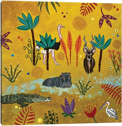 Yellow Hippo Canvas Art Print - Hippopotamus Art