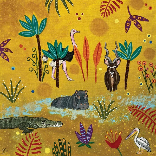 Folksy Fauna: Yellow Hippo by Magali Modoux