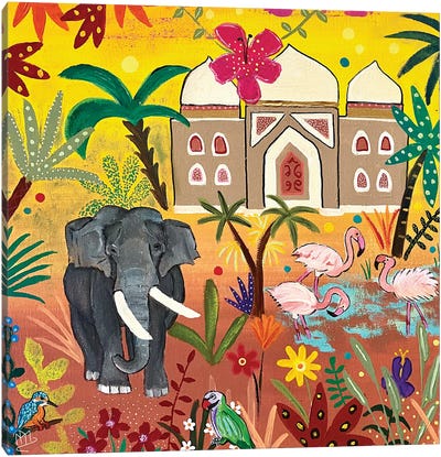 Elephant In The Maharaja's Garden Canvas Art Print - Indian Décor