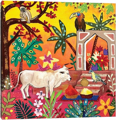 Sacred Cow In The Maharaja'S Garden Canvas Art Print - Jungles