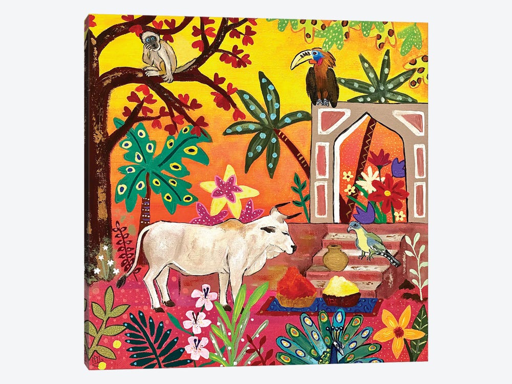 Sacred Cow In The Maharaja'S Garden by Magali Modoux 1-piece Canvas Wall Art