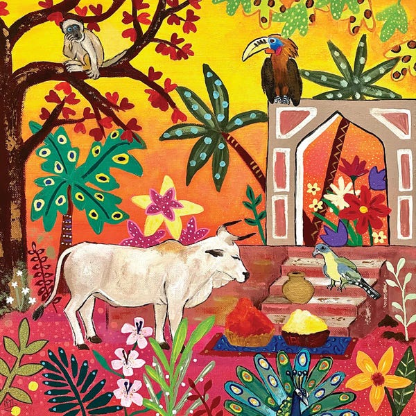 Magali Modoux: Sacred Cow In The Maharaja'S Garden by Magali Modoux