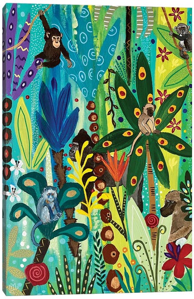 Hide And Seek With The Monkeys Canvas Art Print - Jungles