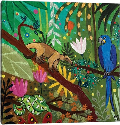 Anteater And Macaw Canvas Art Print - Jungles