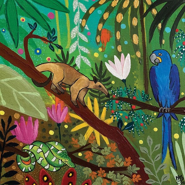 Magali Modoux: Anteater And Macaw by Magali Modoux