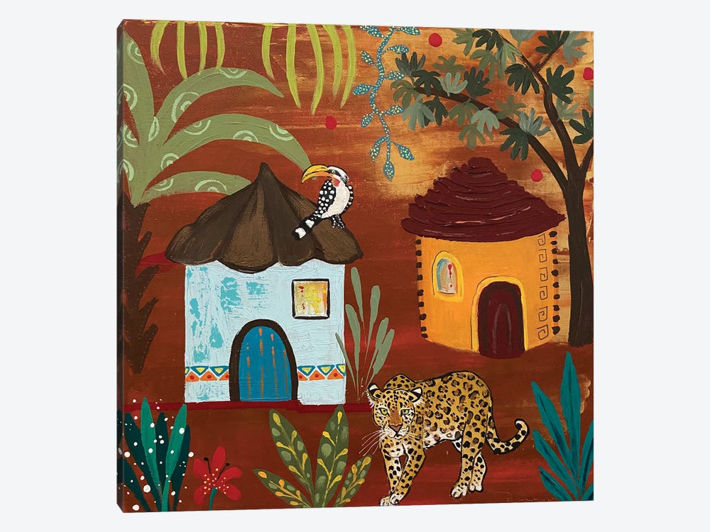 Leopard In The Village by Magali Modoux 1-piece Canvas Print