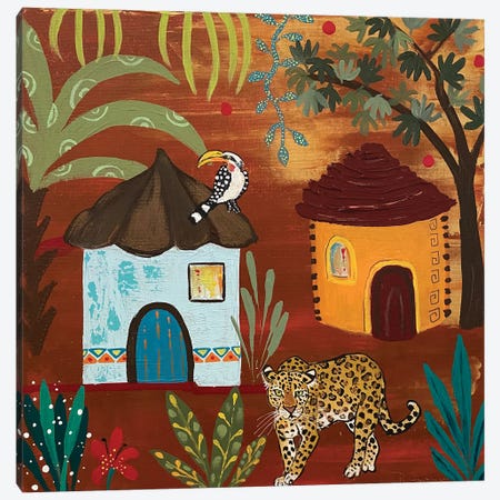 Leopard In The Village Canvas Print #MMX54} by Magali Modoux Canvas Print