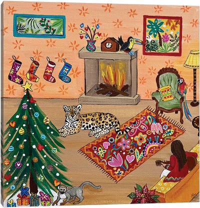 Cosy Tropical Christmas Canvas Art Print - Christmas Trees & Wreath Art