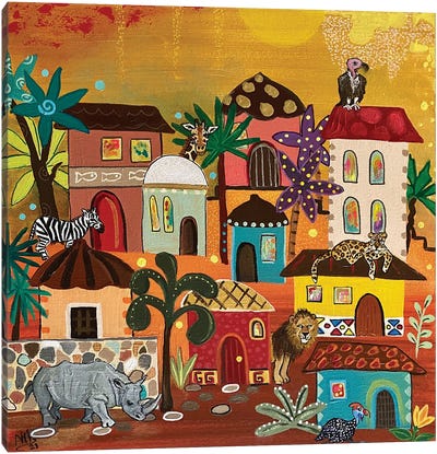 Rhino Village Canvas Art Print - Magali Modoux