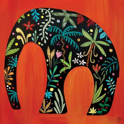 Red Jungle Elephant by Magali Modoux framed wall art