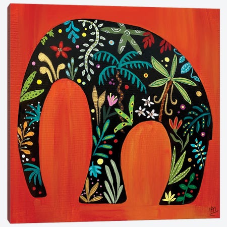 Red Jungle Elephant Canvas Print #MMX67} by Magali Modoux Canvas Wall Art