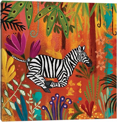 Zebra In The Rainbow Forest Canvas Art Print - Magali Modoux