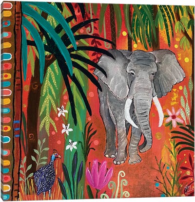 Majestic Elephant Canvas Art Print - Folk Art