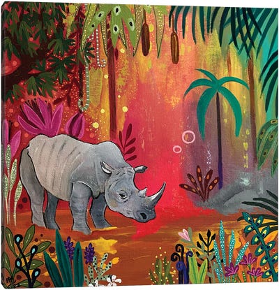 Rhino Oasis Canvas Art Print - Folk Art