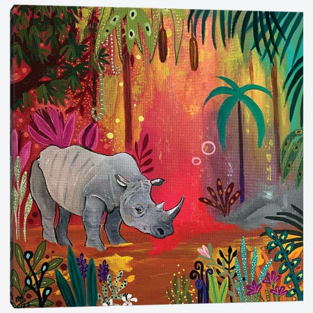 Rhino Oasis Canvas Print #MMX79} by Magali Modoux Canvas Art