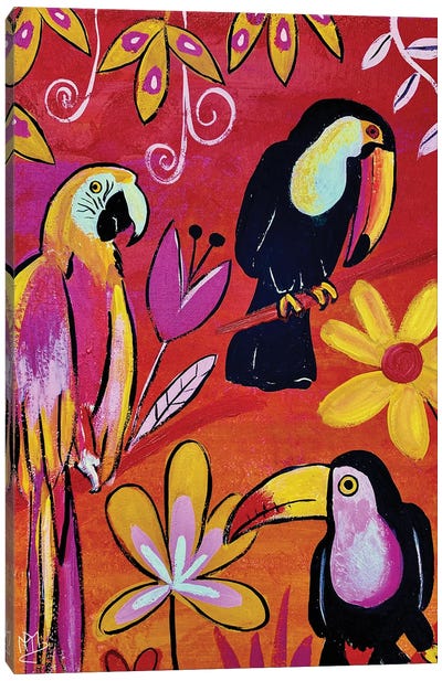 Tropical Birds Rhapsody Canvas Art Print - Toucan Art