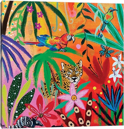 Sunset In The Rainforest Canvas Art Print - Macaw Art